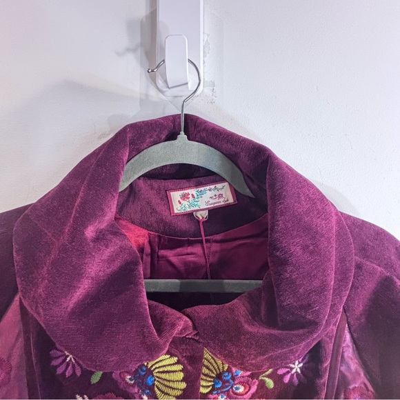 SISSY ME Sz L Velour Jacket with Floral Embroidery 3/4 Sleeves Puffed Collar NEW - Picture 5 of 12